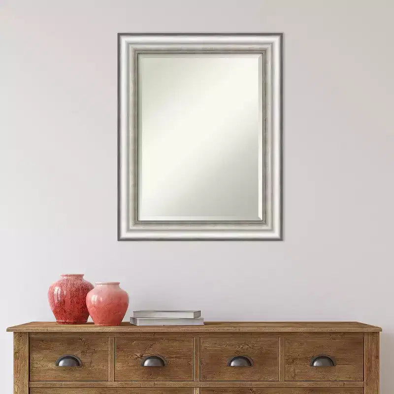 Specchio da Parete Rettangolare con Bordo Smussato con Cornice 23" x 29" – Argento
