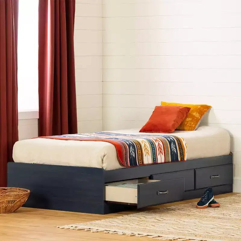 Letto a piattaforma singolo per bambini con 3 cassetti contenitore