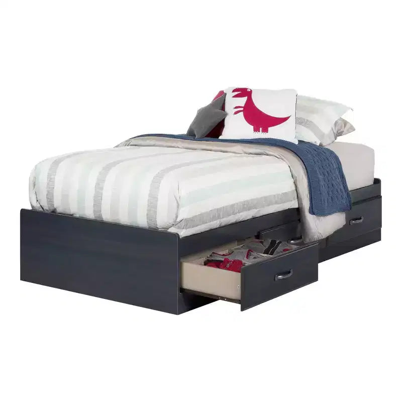 Letto a piattaforma singolo per bambini con 3 cassetti contenitore