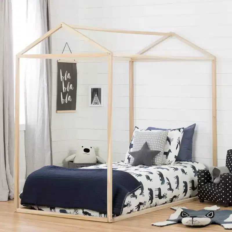 Struttura letto per bambini a forma di casetta - Legno di pioppo naturale