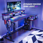 Scrivania da Gaming a L con Supporto Monitor, Presa di Corrente, Luce LED, Portabicchieri e Supporto Controller – 41.6'' / 57''