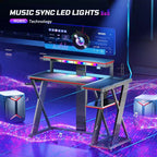 Scrivania da Gaming a L con Supporto Monitor, Presa di Corrente, Luce LED, Portabicchieri e Supporto Controller – 41.6'' / 57''