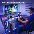 Scrivania da Gaming a L con Supporto Monitor, Presa di Corrente, Luce LED, Portabicchieri e Supporto Controller – 41.6'' / 57''