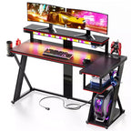 Scrivania da Gaming a L con Supporto Monitor, Presa di Corrente, Luce LED, Portabicchieri e Supporto Controller – 41.6'' / 57''