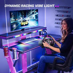 Scrivania da Gaming a L con Supporto Monitor, Presa di Corrente, Luce LED, Portabicchieri e Supporto Controller – 41.6'' / 57''