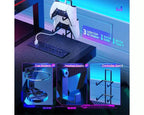 Scrivania da Gaming a L con Supporto Monitor, Presa di Corrente, Luce LED, Portabicchieri e Supporto Controller – 41.6'' / 57''