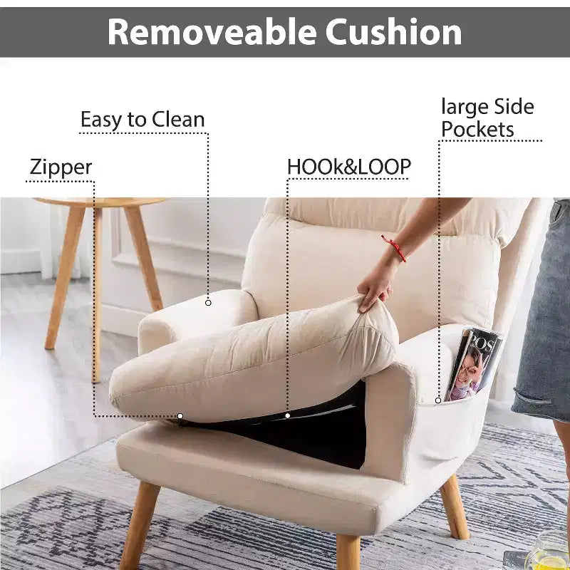 Poltrona in velluto con pouf e schienale regolabile