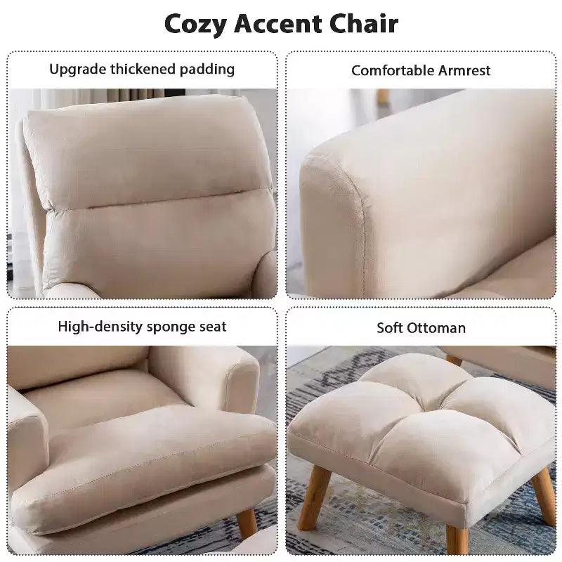 Poltrona in velluto con pouf e schienale regolabile