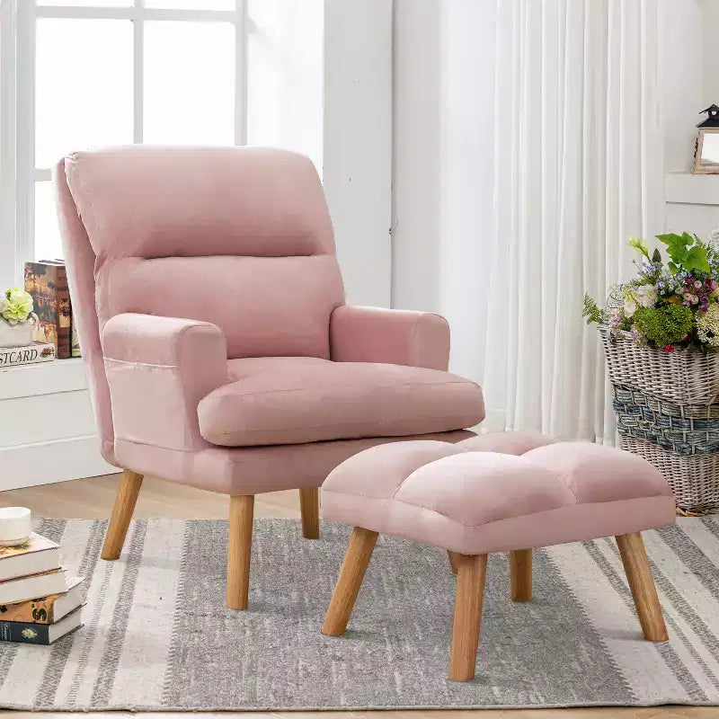 Poltrona in velluto con pouf e schienale regolabile