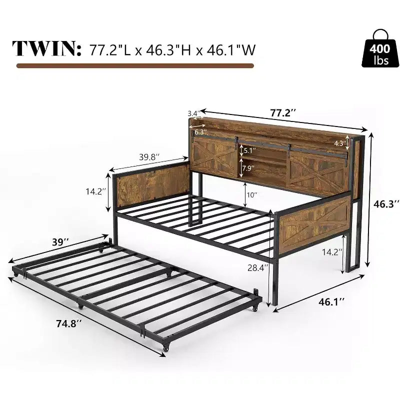 Divano letto gemello con rotelle e luci a LED