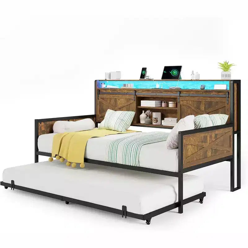 Divano letto gemello con rotelle e luci a LED
