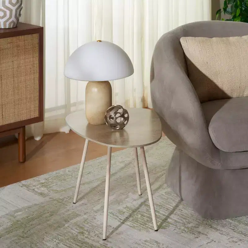 Tavolino d'appoggio Beige in Ceramica con Gambe a Forcina