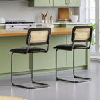 Sgabelli da Bar Altezza Bancone 61 cm Set da 2, con Schienale in Pelle PU e Rattan