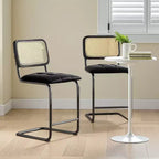 Sgabelli da Bar Altezza Bancone 61 cm Set da 2, con Schienale in Pelle PU e Rattan