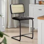 Sgabelli da Bar Altezza Bancone 61 cm Set da 2, con Schienale in Pelle PU e Rattan