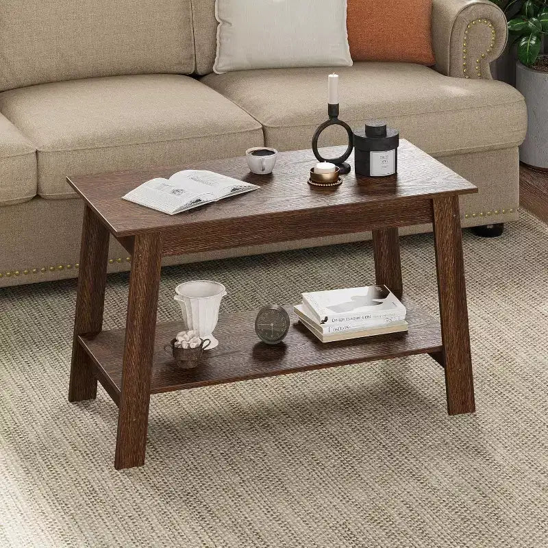 Tavolino da caffè a 2 ripiani da 80 cm con ripiano inferiore per riporre gli oggetti