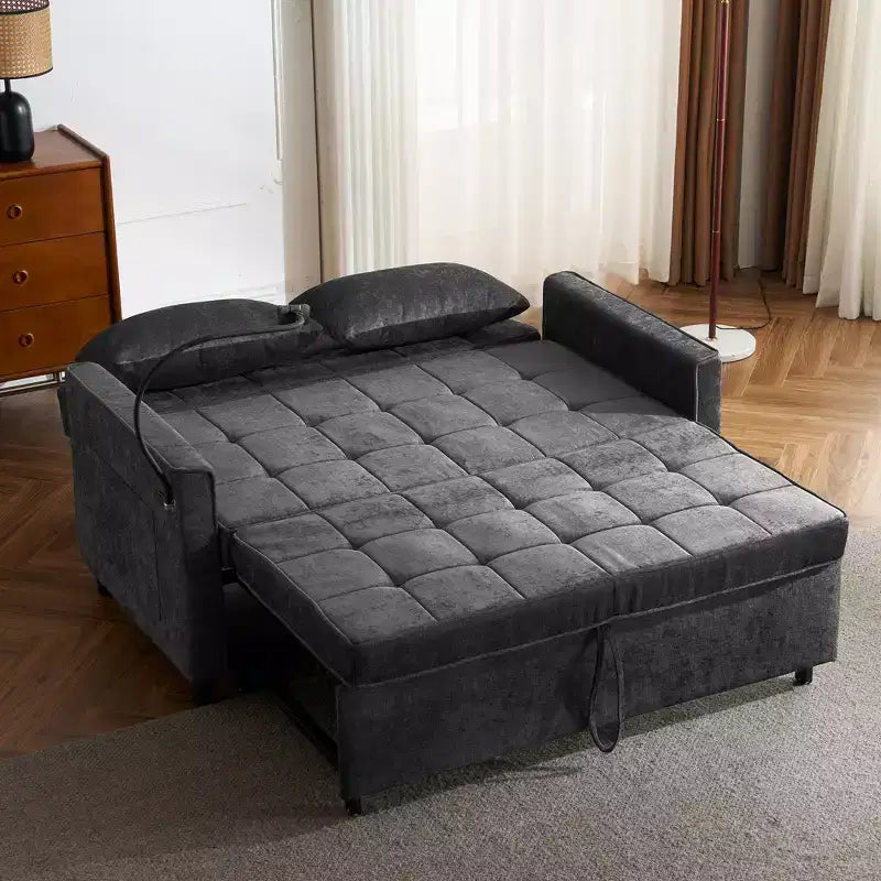 Divano a due posti in ciniglia con letto estraibile
