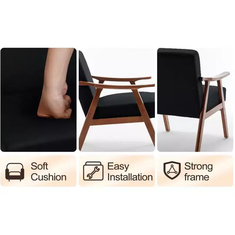 Poltrona Accent Wingback Mid-Century con Struttura in Legno Massello e Schienale Spesso