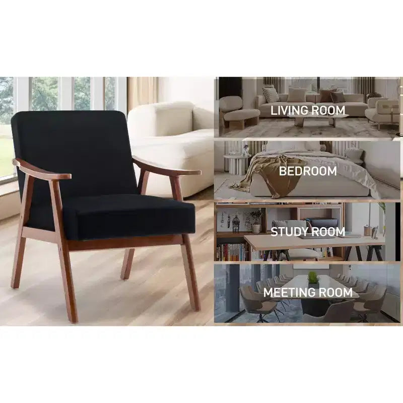 Poltrona Accent Wingback Mid-Century con Struttura in Legno Massello e Schienale Spesso