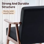 Poltrona Accent Wingback Mid-Century con Struttura in Legno Massello e Schienale Spesso