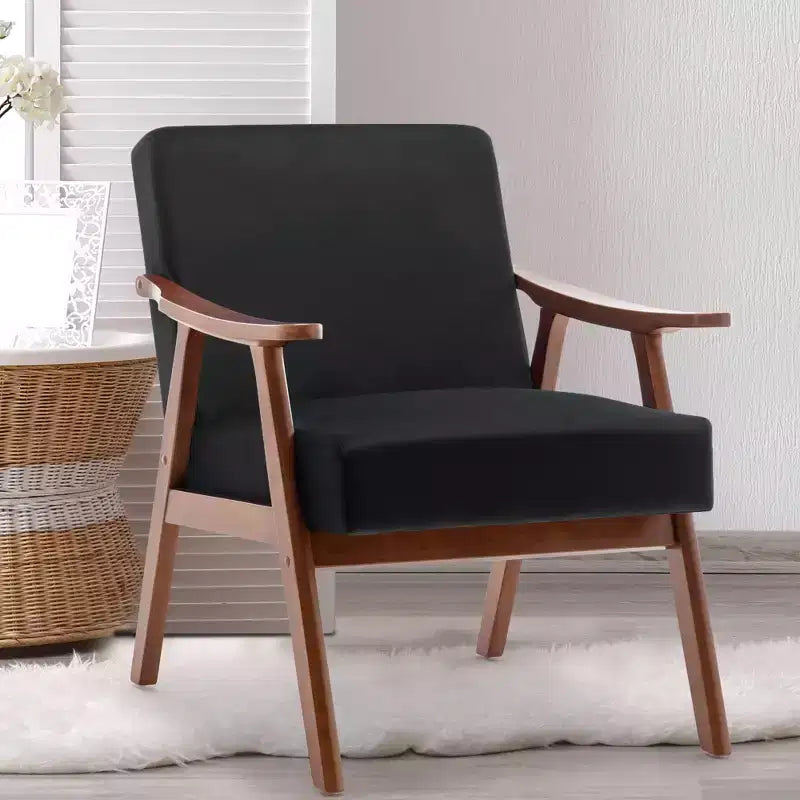 Poltrona Accent Wingback Mid-Century con Struttura in Legno Massello e Schienale Spesso