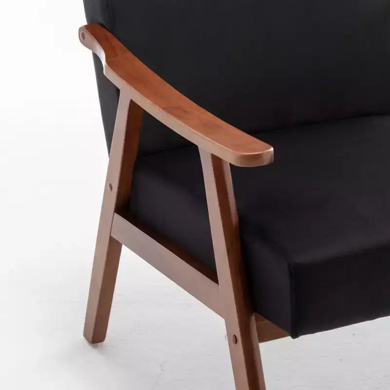 Poltrona Accent Wingback Mid-Century con Struttura in Legno Massello e Schienale Spesso
