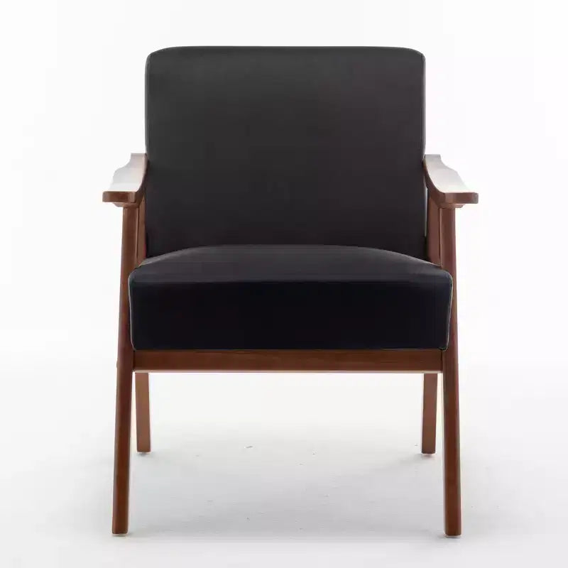 Poltrona Accent Wingback Mid-Century con Struttura in Legno Massello e Schienale Spesso