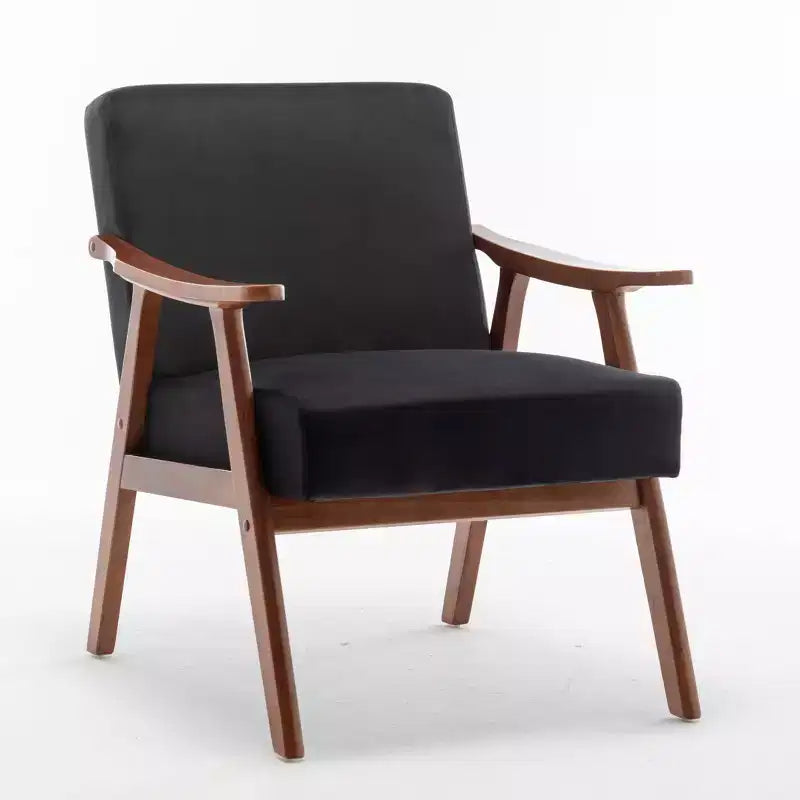 Poltrona Accent Wingback Mid-Century con Struttura in Legno Massello e Schienale Spesso
