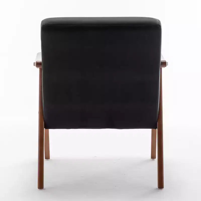 Poltrona Accent Wingback Mid-Century con Struttura in Legno Massello e Schienale Spesso