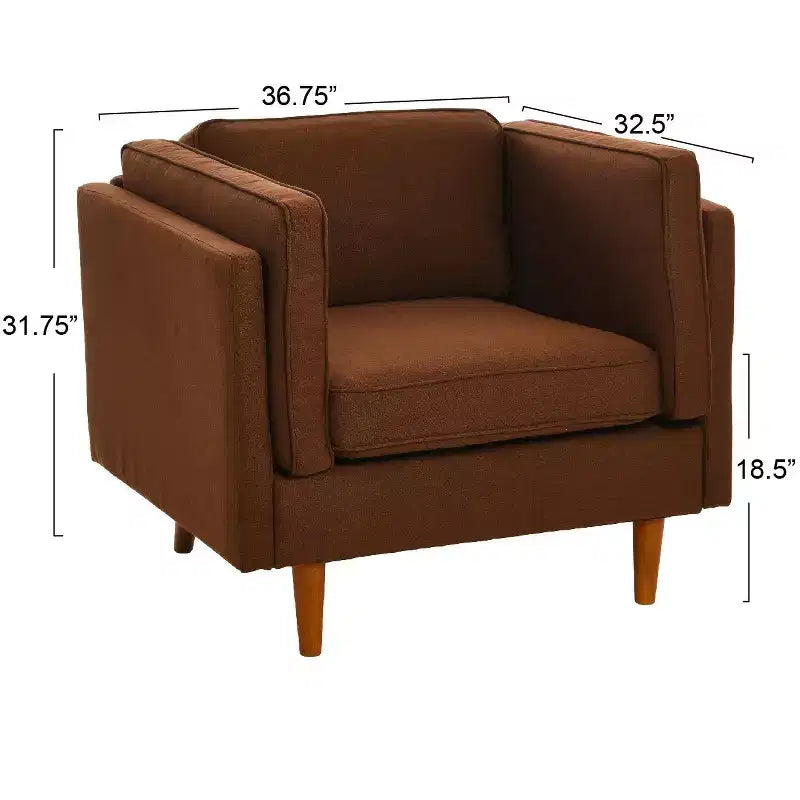 Poltrona moderna imbottita con braccioli e schienale alto, con gambe in legno massello