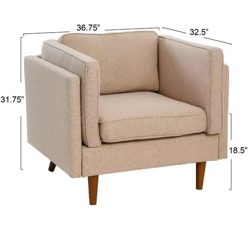 Poltrona moderna imbottita con braccioli e schienale alto, con gambe in legno massello