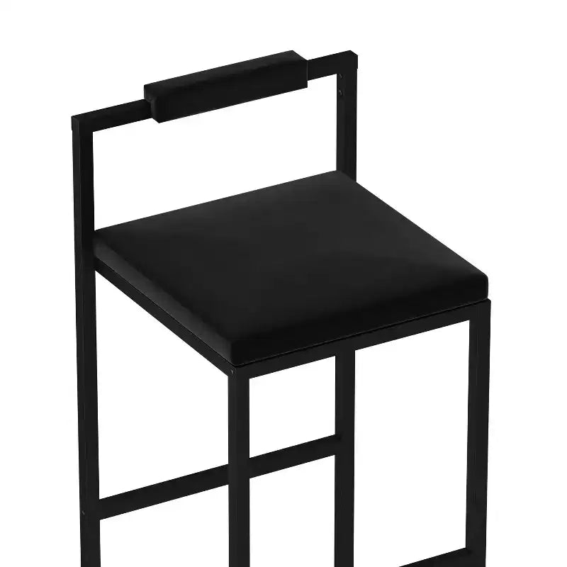 Set di 2 Sgabelli da Bar Moderni Rivestiti in Velluto con Poggiapiedi, Altezza Bancone, Neri