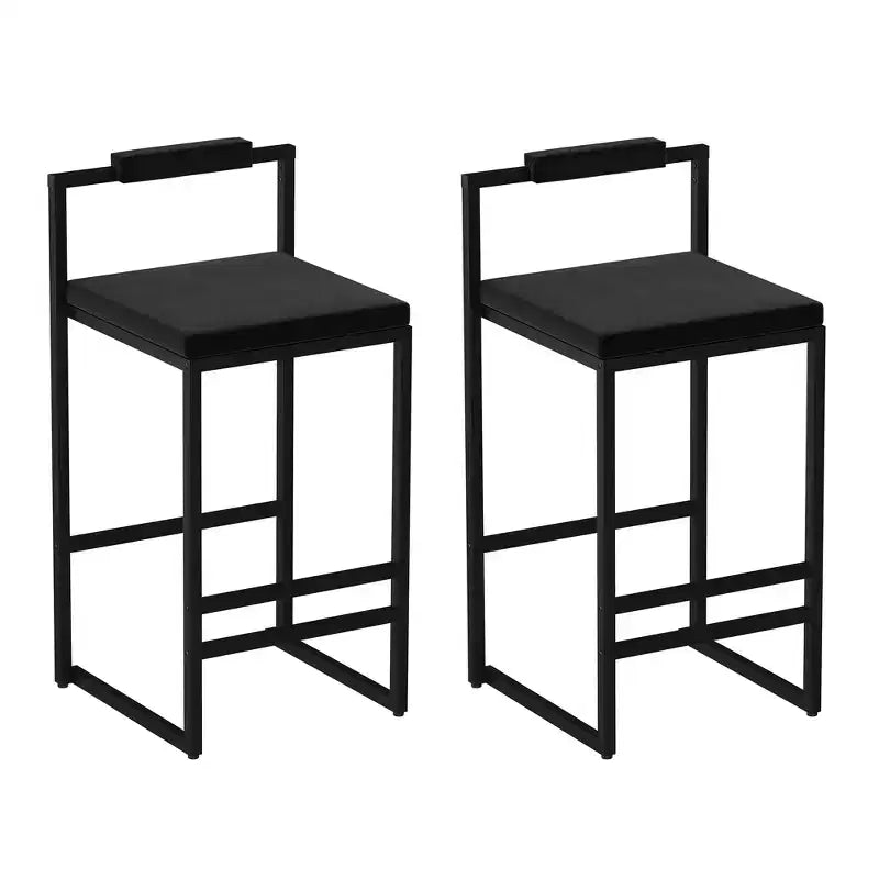 Set di 2 Sgabelli da Bar Moderni Rivestiti in Velluto con Poggiapiedi, Altezza Bancone, Neri