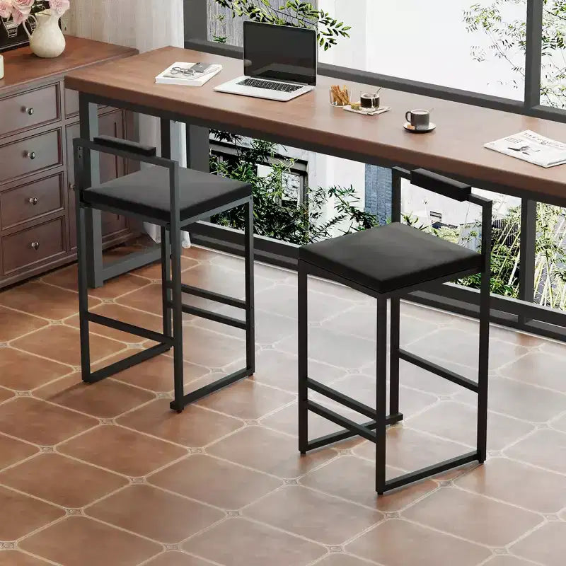 Set di 2 Sgabelli da Bar Moderni Rivestiti in Velluto con Poggiapiedi, Altezza Bancone, Neri