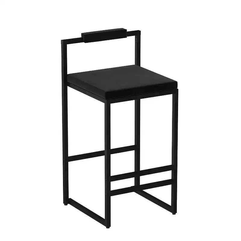 Set di 2 Sgabelli da Bar Moderni Rivestiti in Velluto con Poggiapiedi, Altezza Bancone, Neri