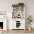 72 Farmhouse Bar Cabinet - Wine Storage w/9 Bottle Rack, 4 Glass Holder & Adjustable Shelf, White