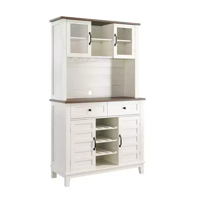 Mobile Bar da 183 cm con Portabottiglie, Portabicchieri e Ripiano Regolabile – Bianco