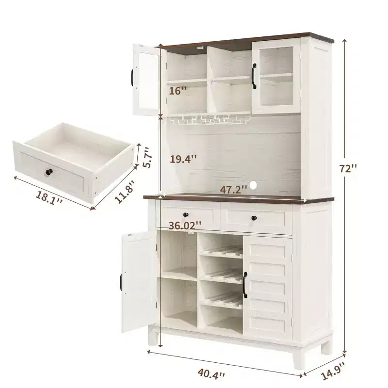 Mobile Bar da 183 cm con Portabottiglie, Portabicchieri e Ripiano Regolabile – Bianco