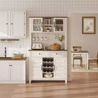 Mobile Bar da 183 cm con Portabottiglie, Portabicchieri e Ripiano Regolabile – Bianco