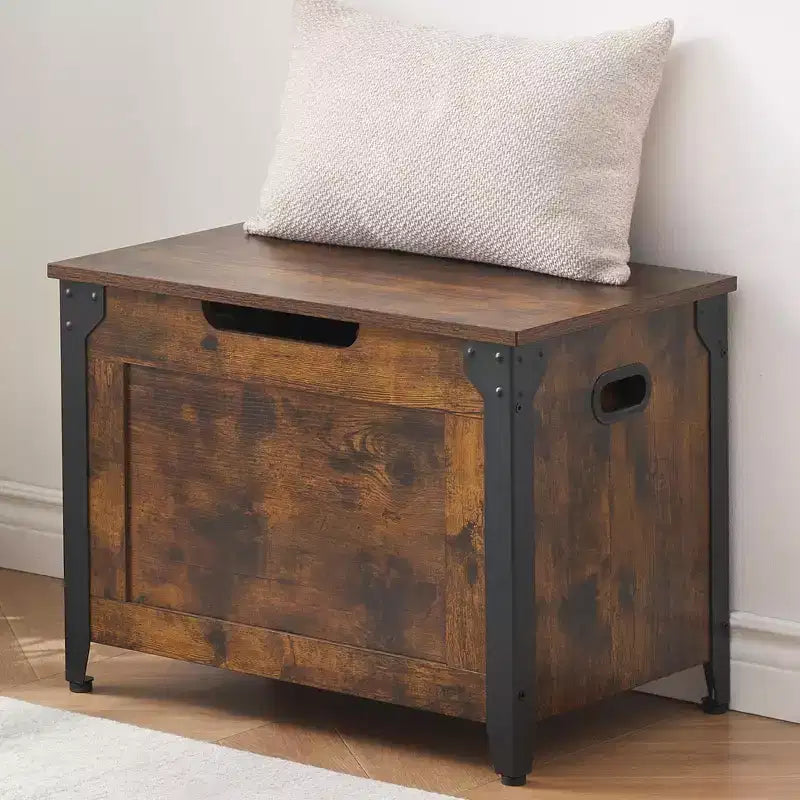 GustoWave Wooden Storage Chest, Storage Trunk, Entryway Storage Bench with Safety Hinge and Lift-Top for Entryway, Living Room, Rustic Brown