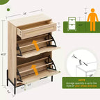 Scarpiera con 2 cassetti a ribalta, design in rattan e gambe in metallo