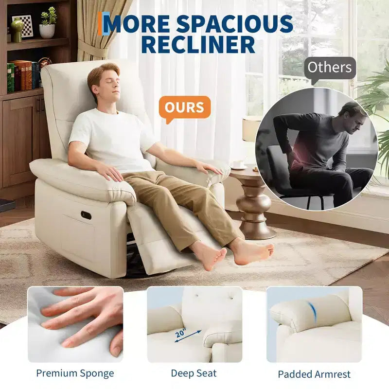 Poltrona Reclinabile Elettrica Girevole, con Funzione Gliding e Basculante – in Pelle PU, Porte USB, Beige