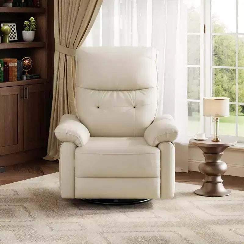 Poltrona Reclinabile Elettrica Girevole, con Funzione Gliding e Basculante – in Pelle PU, Porte USB, Beige