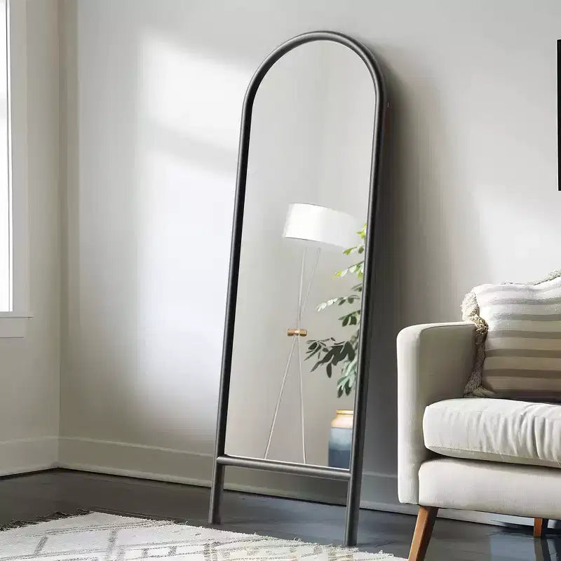 Specchio da parete con cornice in legno massello ad arco a scala, 21 in. L x 64 in. A