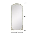 Specchio intero con cornice ad arco in legno massello, 28 in. L x 67 in. H, bianco anticato