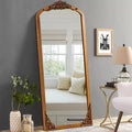 PexFix 30 in. W x 69 in. H Rustic Arched Solid Wood Framed DIY Carved Full Length Mirror in Gold