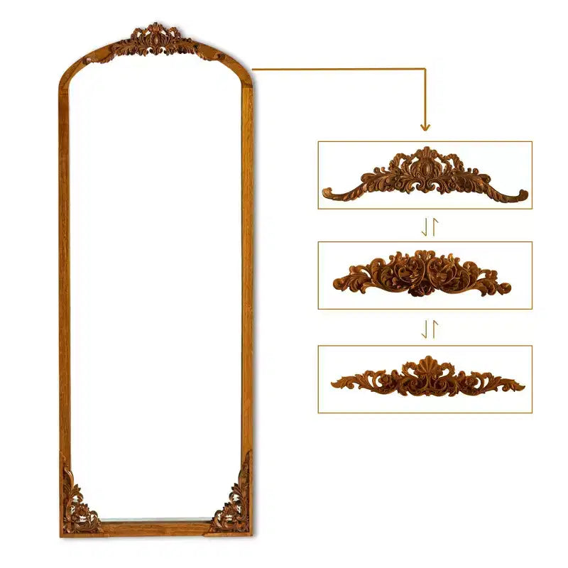 Specchio a figura intera incorniciato in legno massiccio ad arco 30 in L x 69 in A in Oro