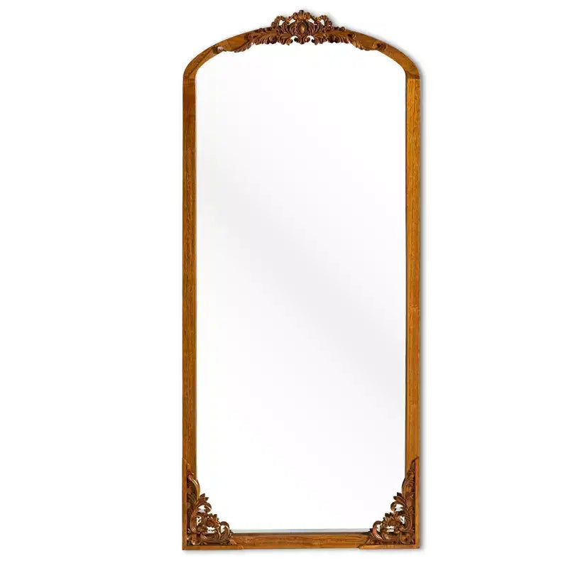 Specchio a figura intera incorniciato in legno massiccio ad arco 30 in L x 69 in A in Oro