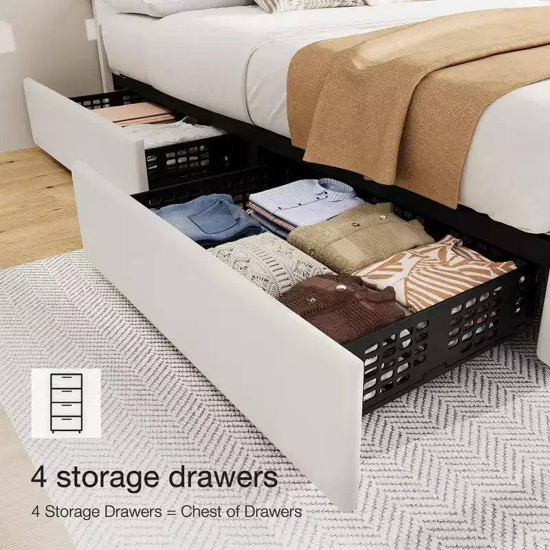 Struttura letto King Size con piattaforma, testiera regolabile e 4 cassetti contenitore
