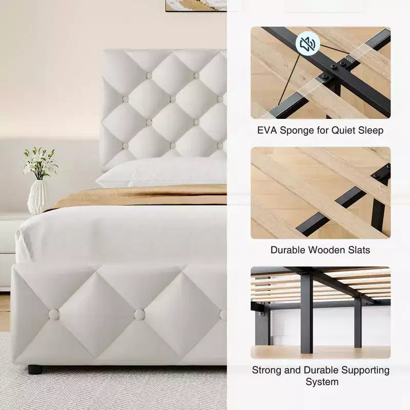 Struttura letto King Size con piattaforma, testiera regolabile e 4 cassetti contenitore
